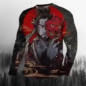 Oni Mask Samurai Artistic Design Long Sleeve Shirt