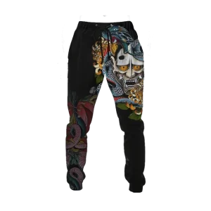 Oni Mask Serpentine Art Samurai Joggers