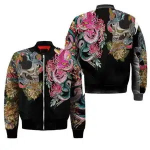 Oni and Serpent Samurai Warrior Bomber Jacket