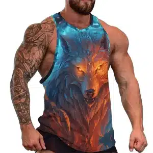 Orange and Blue Wolf 3D Print Workout Tank Top