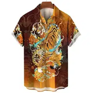 Orange and Brown Flame Tiger Hawaiian Shirt