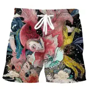 Phoenix and Koi Samurai Fantasy Beach Shorts