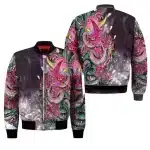 Pink Oni and Serpent Floral Bomber Jacket