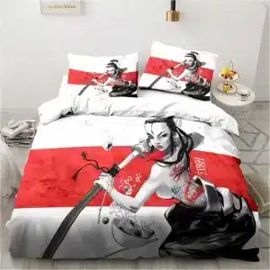 Powerful Female Warrior with Katana Bedding Set