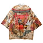 Red Daruma Doll and Koi Fish Art Kimono