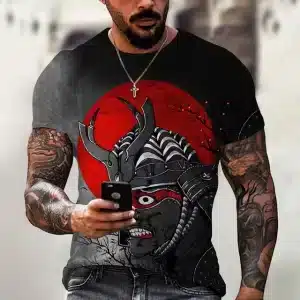 Red Moon Backdrop Samurai Warrior Tee