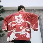 Red Mystical Kitsune Fox Men's Kimono