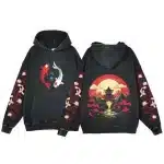 Red Sun Koi and Sunset Pagoda Hoodie