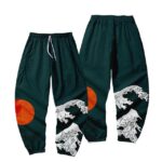 Red Sun Rising Wave Deep Green Joggers