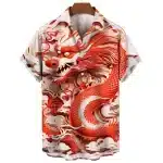 Red and White Dragon 3D Design Hawaiian Shirt