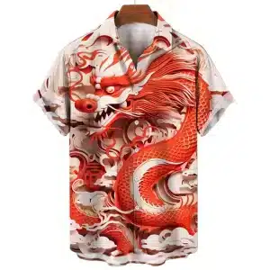 Red and White Dragon 3D Design Hawaiian Shirt