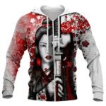 Sakura Geisha Warrior with Katana Zip-Up Hoodie