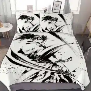 Samurai Brush Art Black and White Bedding Set