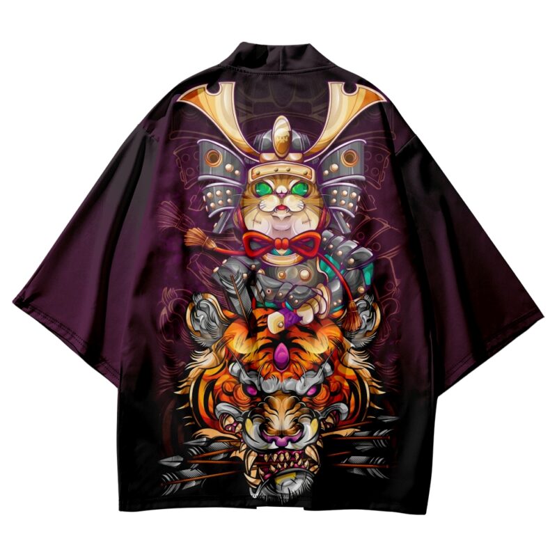 Samurai Cat Riding a Tiger Streetwear Kimono