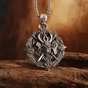 Samurai Crest Pendant Necklace in Antique Silver