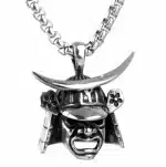 Samurai Mask Crescent Moon Helm Pendant Necklace