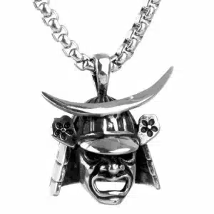 Samurai Mask Crescent Moon Helm Pendant Necklace