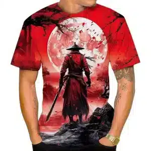 Samurai Moon Red Mystical Warrior T-Shirt