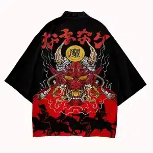 Samurai Oni Demon Warrior Red and Black Kimono