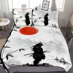 Samurai Shadow Bamboo and Red Sun Bedding Set