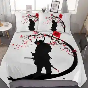 Samurai Silhouette Cherry Blossom Bedding Set