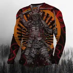 Samurai Warrior Orange and Red Long Sleeve Shirt