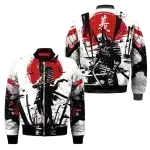 Samurai Warrior Red Sun Ink Art Bomber Jacket