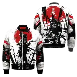 Samurai Warrior Red Sun Ink Art Bomber Jacket