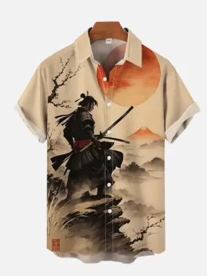 Samurai Warrior Sunset Artwork Hawaiian Shirt