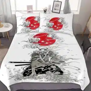 Samurai in Smoke Red and White Bedding Set