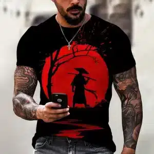 Shadowed Samurai Red and Black T-Shirt