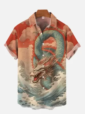 Shenron Red & Blue Dragon Art Hawaiian Shirt