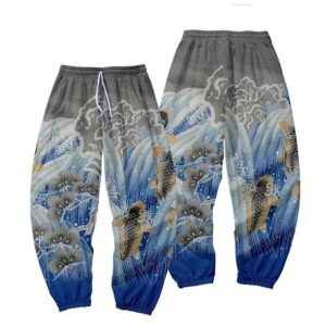 Silver Koi Fish and Lotus Gray and Blue Joggers