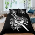 Silver Samurai Warrior Armor Black Bedding Set