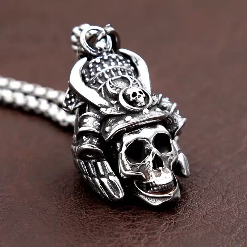 Skull Samurai Helmet Pendant Necklace