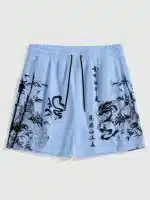 Sky Blue Bamboo Dragon Black Ink Shorts