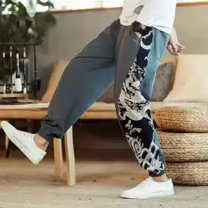 Stormy Sky Dragon Embroidery Grey Joggers