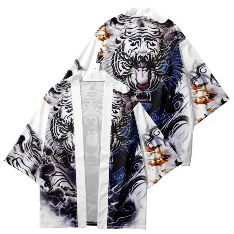 Streetwear White Tiger Art Warrior Kimono