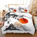 Sunset Bamboo Japanese Landscape Bedding Set