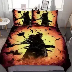 Sunset Samurai Warrior Orange and Black Bedding Set