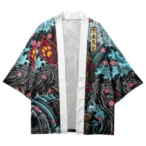 Tanuki Samurai Warrior Japanese Artwork Kimono - Front