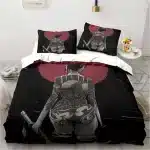 Tattooed Samurai Woman Black and Red Bedding Set