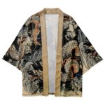 Traditional Japanese Dragon Art Beige Kimono - Front