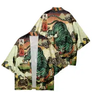 Traditional Tiger Artwork Ukiyo-e Kimono Cardigan