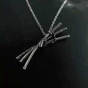 Triple Katana Pendant Necklace in Polished Silver Finish