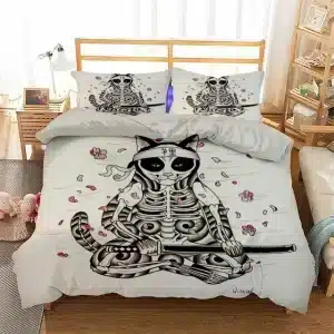 Unique Skeletal Samurai Cat Bedding Set