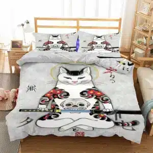 Unique Tattooed Samurai Cat Warrior Bedding Set