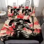 Valorous Samurai Knight Red and Beige Bedding Set