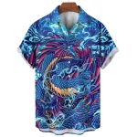 Vibrant Blue Dragon Samurai Hawaiian Shirt