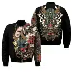 Vibrant Oni Demon Samurai Black Bomber Jacket